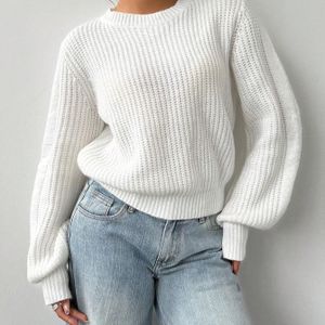 Vrouwen Elegante Lange Mouw Ronde Hals Losse Pasvorm Kleur Veelzijdige Pullover Trui voor Laagjes