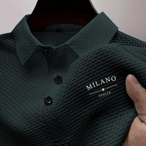 Heren Plus Size Italië Grafische Polo Shirt - Ademend Zomer Casual Wear met Geometrisch & Letter Print, Donkergroen, Korte Mouw, Pasvorm voor Buitenactiviteiten, PLUS SIZE