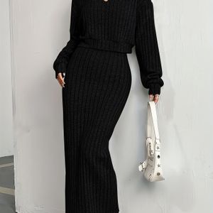 Elegante Dames Kleur Hoodie & Jurk Set - Polyester, Machinewasbaar, Lente/Herfst Mode