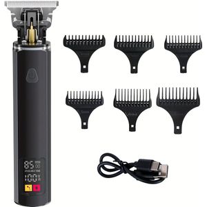 Professionele heren elektrische tondeuse, draadloze multifunctionele trimmer met LED-display, 6 limietkammen, USB-oplader, professioneel kappersaccessoire, inclusief cadeau