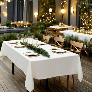 Elegant White Polyester Rectangular Tablecloth - , Washable, Ideal For Weddings, Parties, Showers, Restaurants, Buffets, Birthdays, Dinner Events - Christmas, New Year, Easter, Valentine's Day
