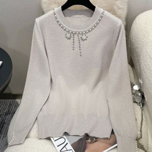 Vrouwen Casual Lange Mouw Kralen Trui - Zachte Stretch Ronde Hals Kleur Top, Laagje Essentieel voor Casual Kleding, Trui, Laagjesstuk, Kwaliteitsvakmanschap