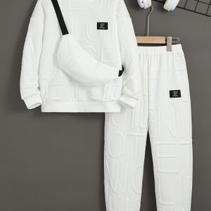 Jongens Casual Lente en Herfst Ronde Hals Lange Mouw Kleur Patchwork Regular en Broek Set met Hangtas, Ideaal voor Buiten