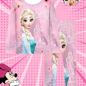 3D-geprinte prinses Elsa pyjamaset voor meisjes van Frozen door Disney, met een ronde hals en gemaakt van vlamvertragende stof, perfect voor loungewear en dagelijks gebruik.