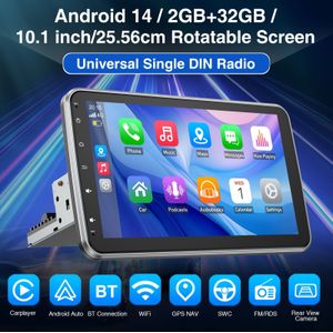 2G+32GB Draaiende Autoradio Enkel DIN 14 10,1 Inch/25,65cm Draaiend Touchscreen Multimedia Speler Met Draadloze Carplayer, Auto, B-t, GPS NAV WiFi RDS USB FM SWC met Microfoon, Zonder Batterij