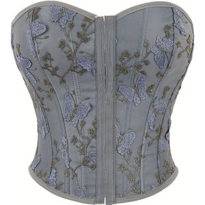 Grijze Bustier Corset Top Met Vetersluiting Voor Vrouwen, Vlinder, Sexy Buisvormige Top, Vintage Stijl Lijfje Met Voorhaken, Casual Figuurcorrigerend Kledingstuk