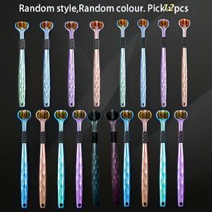 12-delige ergonomische handtandenborstelset met 3-zijdige borstels, gouden vulkaanborstels en zachte handgreep - Geschikt voor volwassenen