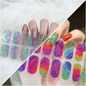 44st 2 UV Semi-Geënte Gel Regenboog Kleurrijke Glitter Nagelstickers Twee-in-Een Set