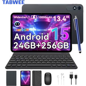TABWEE T60 Pro Tablet 13,4 Inch 15, 120Hz Scherm, 24GB RAM + 256GB ROM (2TB TF), 10000mAh Batterij, - Tablet, L1, 5G WiFi, 18W Snelladen, Inclusief Toetsenbord en Stylus