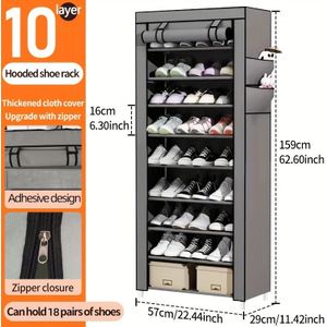 1pc 10-layer Sturdy And Tall Shoe Rack For Bedroom Entrance, Vertical Shoe Storage And Storage Rack That Can 18-22 Pairs Of Shoes, Shoe Storage Cabinet With Dust Cover, Shoe Cabinet