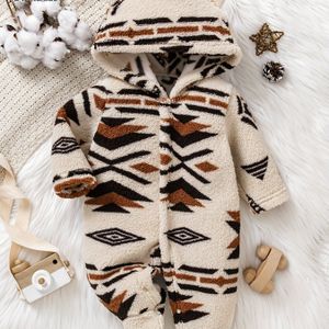 Bohemian Baby Pluche Jumpsuit met Berenkap & Voetontwerp - Warme Winteroutfit, Gemakkelijke Luierwissel met Drukknoopsluiting, Handwasbaar, Perfect voor Buiten