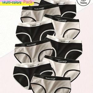 10 stuks Meisjes Driehoeksluiers, Comfortabele Zachte Ondergoed met Schattige Glimlach Print, Ademend Slipjes in Kleuren