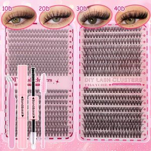 DIY Natuurlijke Dikke Cluster Nepwimpers Set met Herbruikbare Hypoallergene Lijm + Professionele Pincet + Zachte Enkelkop Borstel, Lichtgewicht 3D Simulatie Europese Stijl