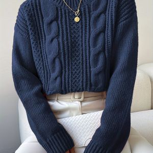 Vrouwen Casual Acryl Ronde Hals Trui, Kleur Ribgebreide Gebreide Stof, Herfst/Winter Dikke Gebreide Cardigan, 413 g/m² Stofgewicht