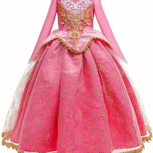 Meisjes Prinsessenjurk met Kantafwerking en Lange Mouwen voor Verjaardagsfeest