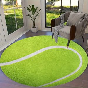 1pc 3d Tennis Ball Design Round Area Mat - Plush Flannel, Non-slip Backing, Machine Washable, With , Living Room, Bedroom, Dorm, Or Home Decor
