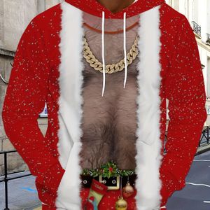 Heren Hoodie met Feestelijke Kerstprint, Trekkoord & Kangoeroezak - Perfect voor Lente/Herfst Buitenactiviteiten, Casual Kleding