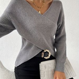 Rachel's lange mouw V-hals top met kruisontwerp in kleur voor dames