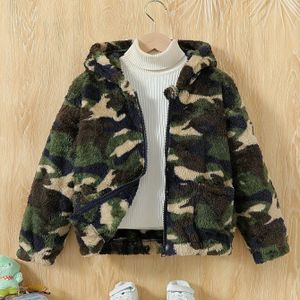 Jongens Camouflage Hooded Jack met Open Borst, Warme en Comfortabele Rits Hoodie, Koudweerjas