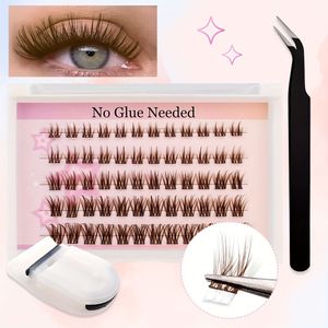 Zelfklevende Wimperclusters Kit Bruine Wimpers D+ Krul -op Geen Lijm Nodig Herbruikbare Clusterwimpers Moeiteloos Zonder Plakkerige Restjes Thuis Toepassen 8-16mm 60 Stuks