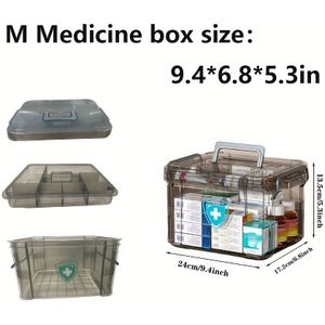 Transparante Waterdichte Opbergdoos met Stevig Deksel & Vakken - Robuuste Organizer voor EHBO, Pillen, Inentingen en Houders - Ideaal (Past bij Maattabel, Medicijncontainer)