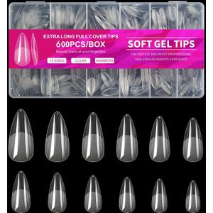 600 stuks Zachte Gel Nageltips, Half Mat Transparante Acryl Nageltips Voorgevormde Nageltips Voor Nagelverlenging Manicure Gereedschap Voor Nagelkunst salon