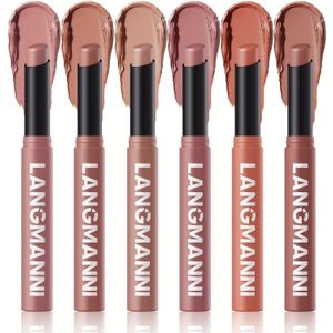 6 Kleuren Matte Glanzende Lippenstift Set, Perfect voor Natuurlijke Lip Contour, Waterdicht en Langdurig Effect Lip Makeup, Uniek Festival Cadeau