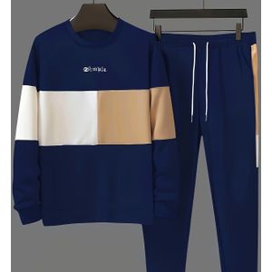 Heren Casual Crew Neck Sweatshirt & Joggers Set - Color Block, Polyester, Wasmachinebestendig - Perfect voor Lente/Herfst, Vrijetijdsstijl, Conventioneel Model, Lente/Herfst