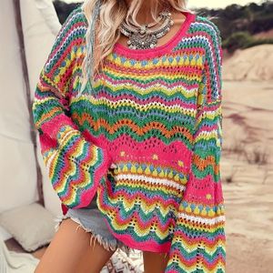 Europese en Amerikaanse bohemian stijl ronde hals trui top, casual en veelzijdige shirt.