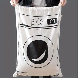 Canvas Laundry Bag With Drawstring - Print, Multi- Storage For Clothes & Quilts, Ideal For Travel, Bedroom, Dorm Decor, Laundry Bags