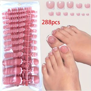 288 Stuks Enkelnagels Zijn Modieus, Zacht En Hoge Kwaliteit Met Witte Franse Strepen. Korte Vierkante Nagels Met Zoete Pressing Zijn Geschikt Voor Het Dagelijks Draagbaar Voor Alle Vrouwen.