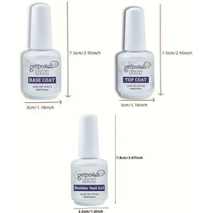 3-delige Gel Polish Set | No Wipe Base, Builder en - Glanzende Finish, Langhoudend, Soak Off met LED Nagellamp, Nagelkunst Design, Manicure Cadeaus voor Vrouwen