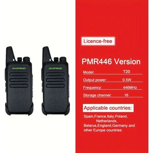 Mini Walkie-Talkie, PMR446 zonder vergunning, 0.5W snelladen, 2-weg communicatie, draagbaar, duurzaam, voor buitenactiviteiten, wandelen, kamperen, sport