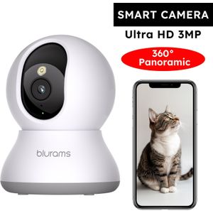 Blurams 2.4ghz Wi-fi Indoor Security Camera, 2k Indoor Camera 360° Pet Camera For With Motion Tracking, Phone App, 2-way Audio, Ir , Siren, & Assistant