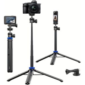 Kaitezenz 8-delige uitschuifbare tripod: Super lange selfiemodus voor Max Hero 11, 10, 9, 8, 7, 6, 5 DJI -camera's - Bereik tot 153 cm/60,24 inch