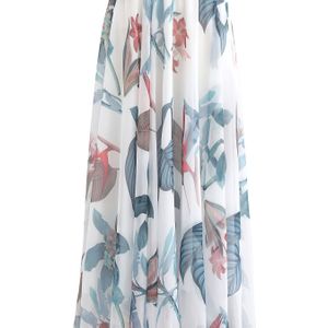 Vrouwen's High-Waisted Wijdpijp Midi Rok - Bloemenprint met Rode Bloemen & Turquoise Bladeren, Contrastkleur Accenten, Machinewasbare Lente/Herfst Casual Rok