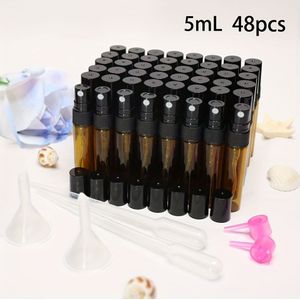 48 stuks + Accessoires, Amber Sprayspuiten, Bruine Glazen Parfumdispensers, Mini Draagbare Herbruikbare Make-up Containers voor Essentie, Geur, Etherische Oliën, Reisbenodigdheden