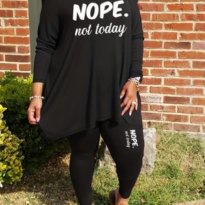 Plus Size - 9011P24A Europese en Amerikaanse dames losse lange versie plus size ronde hals gepersonaliseerde letter print tweedelige set