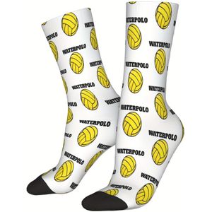 Paar Sokken - Levendig Geel & Zwart Brei Ontwerp met "WATER POLO" Print, Polyester Mengsel, Comfortabele Pasvorm voor Sport en Casual Wear, Accessoires