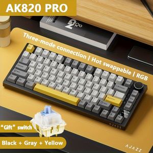 AK820PRO 75% Hot-Swappable Keycap Mechanisch Gaming Toetsenbord met TFT Display, 4000mAh Draadloos/2.4G/Bedraad RGB LED, Draaiknop Bediening voor Esports/Windows/Mac, met Cadeau Schakelaar