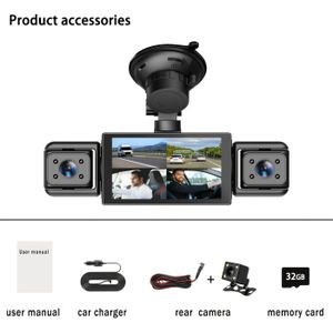4-Kanaals Auto Accessoires Dashcam, 1080P Voor & 480P Links Rechts Achter, Super Nachtzicht, WDR, , Loop Opname, Optionele 32GB Kaart - Zwarte Doos voor Veilig Rijden