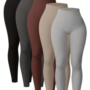 5-Pack Vrouwen Hoge Taille Naadloze Yoga Leggings, Verdikte Nylon Gebreid, Kleur, Rekbaar, Niet-Waterdicht, Lange Lengte, Stijl met 366g/m² Binnenvoering Gewicht voor Alle Seizoenen