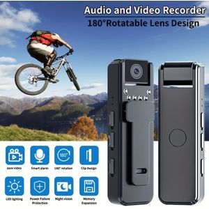1080P Full HD Body Camera - Draagbare compacte videocamera met audio, 180° draaibare lens, nachtzichtfunctie, TF-kaartslot, geschikt voor sport, outdoor en reizen