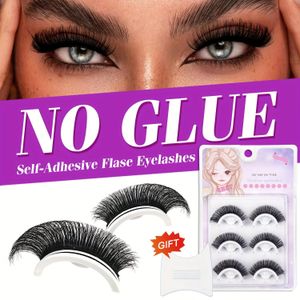 3 Paar Zelfklevende Herbruikbare Nepwimpers Lijmvrij Natuurlijke 3D Nertsenwimpers Dichte Wimpers Geschikt voor Vrouwen Snelle Slijtage Volledige Strip Wimperverlenging Dagelijks