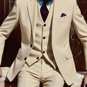 Herenset van Stuks - Marineblauwe Formele Bruiloft & Zakelijke Kleding met Notch Revers Blazer, Overhemd en Broek - Kleur, Lange Mouwen, Knoopsluiting, Pasvorm voor Alle Seizoenen