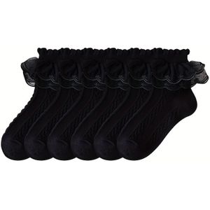 6 paar meisjes sokken kant ademend kinderen baby zwart wit kant prinses sokken