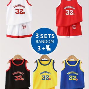3- Jongens Sportoutfit met BALLET Letters in Willekeurige Kleuren, Zomerse Zachte Ademende Basketbaluitrusting met 3 Tops + Shorts!