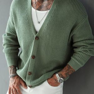 OBM Heren Modieus Donkergroen V-Hals Gebreid Vest | Casual, Losse Pasvorm, Knoopsluiting, Kleur, Herfst/Winter Collectie