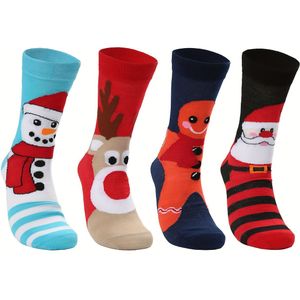 4 Paar Heren Kerstsokken - Feestelijke Rendier, Sneeuwpop, Gember voor Mannen & Kerstman, Knie-lengte, Perfect voor Vakantiecadeaus, Alleen Handwas, Kerstsokken, Media , Pakket, Sok