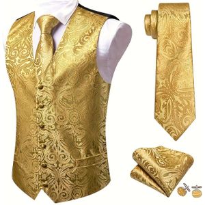 Klassiek Heren Paisley Pak Vest En Stropset - V-hals Jacquard Taillecoat Met Matchende Stropdas, Ideaal Voor Formele/Weddingevenementen, Bruiloftsgordel|V-hals Jacquard| Finish